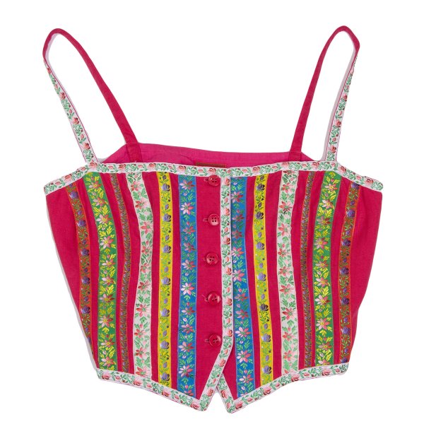 KENZO Linen Floral Taping Bustier Pink Multi Size 36