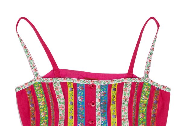 KENZO Linen Floral Taping Bustier Pink Multi Size 36