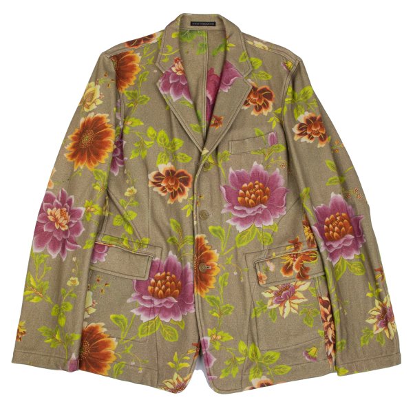 Y's for men Wool Floral Reversible Jacket Khaki Multi Size 3