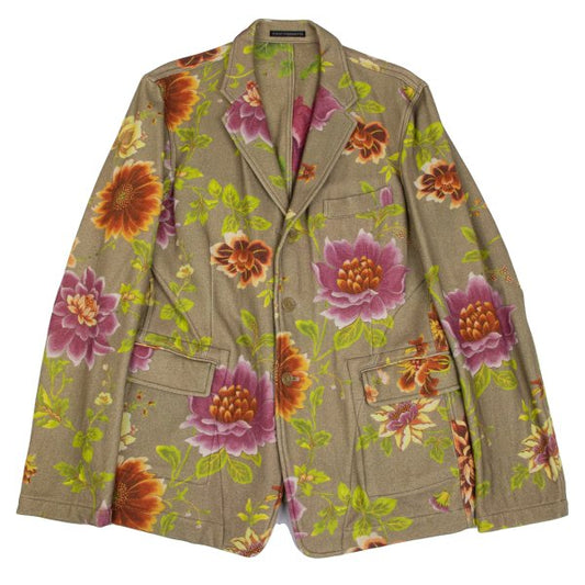 Y's for men Wool Floral Reversible Jacket Khaki Multi Size 3