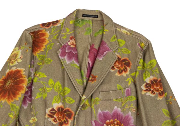 Y's for men Wool Floral Reversible Jacket Khaki Multi Size 3