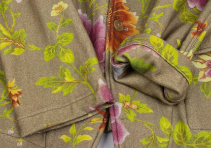 Y's for men Wool Floral Reversible Jacket Khaki Multi Size 3