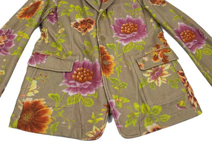 Y's for men Wool Floral Reversible Jacket Khaki Multi Size 3