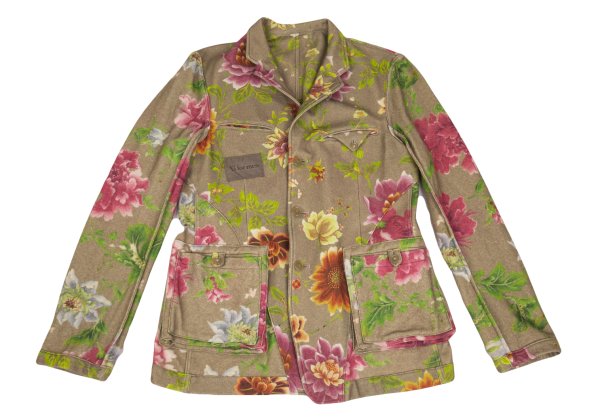 Y's for men Wool Floral Reversible Jacket Khaki Multi Size 3