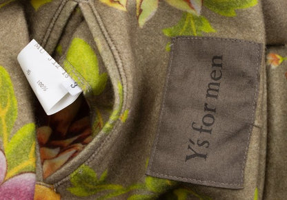 Y's for men Wool Floral Reversible Jacket Khaki Multi Size 3