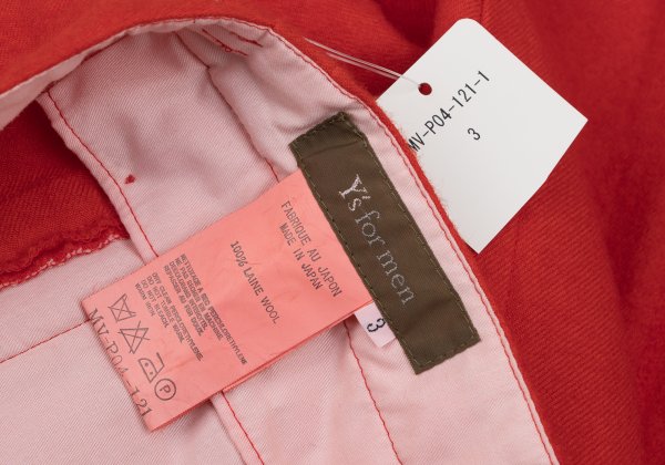 Y's for men Wool Garment Dyed Brushed Pants Red Size 3
