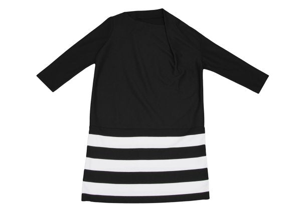 ATSURO TAYAMA Border Tuck Tunic Black Blouse Size 36