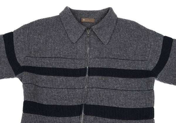 Y's for men Line Panel Zip-Up Knit Cardigan Grey Navy Size M