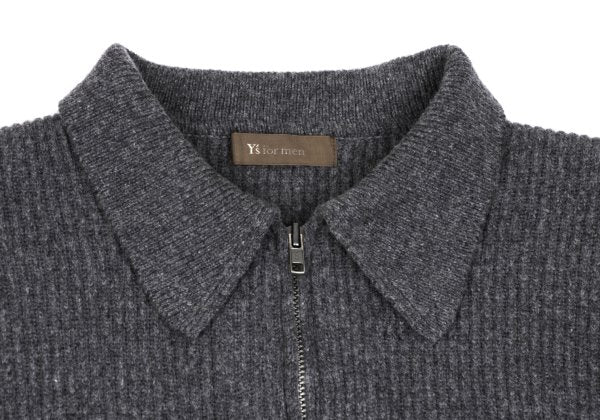 Y's for men Line Panel Zip-Up Knit Cardigan Grey Navy Size M