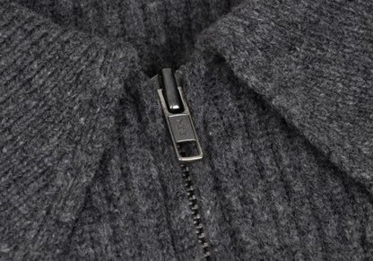 Y's for men Line Panel Zip-Up Knit Cardigan Grey Navy Size M