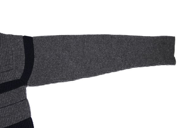 Y's for men Line Panel Zip-Up Knit Cardigan Grey Navy Size M