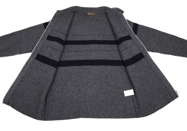 Y's for men Line Panel Zip-Up Knit Cardigan Grey Navy Size M