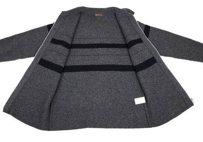 Y's for men Line Panel Zip-Up Knit Cardigan Grey Navy Size M