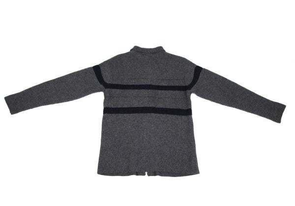Y's for men Line Panel Zip-Up Knit Cardigan Grey Navy Size M