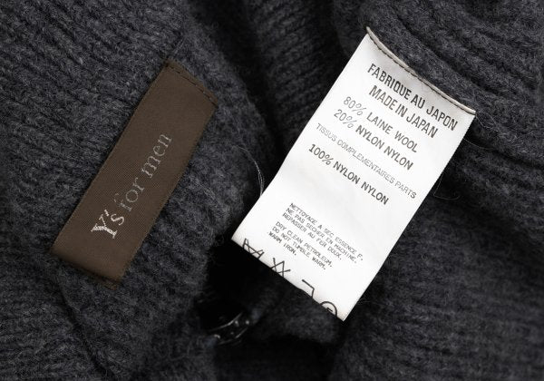Y's for men Line Panel Zip-Up Knit Cardigan Grey Navy Size M