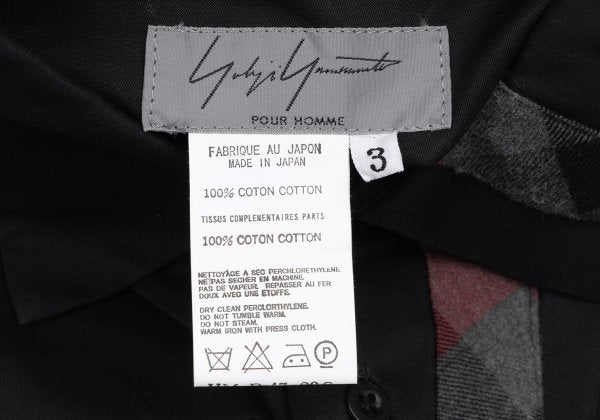 Yohji Yamamoto POUR HOMME Check Patchwork Shirt Black Size 3