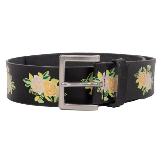 Yohji Yamamoto POUR HOMME Floral Print Leather Belt Black