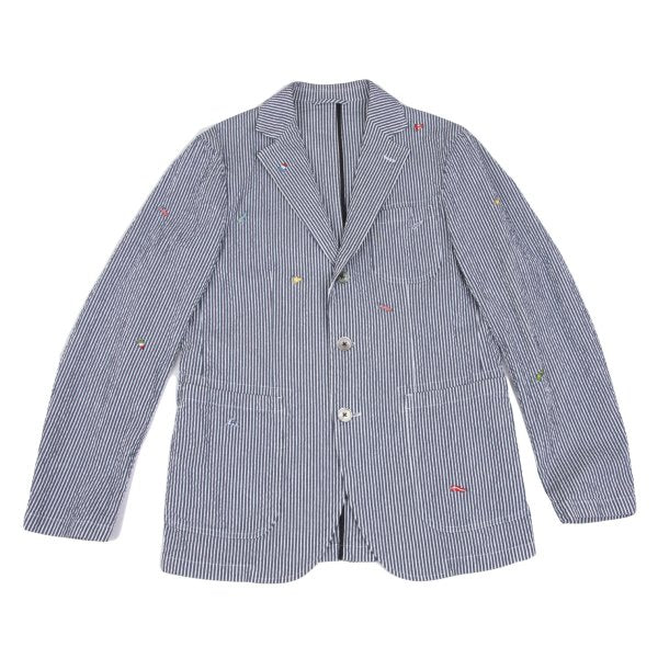 Papas Flag Embroidered Seersucker Stripe Jacket Blue Size S