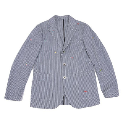 Papas Flag Embroidered Seersucker Stripe Jacket Blue Size S