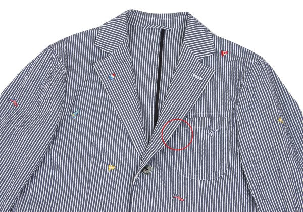 Papas Flag Embroidered Seersucker Stripe Jacket Blue Size S