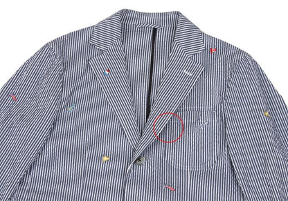 Papas Flag Embroidered Seersucker Stripe Jacket Blue Size S