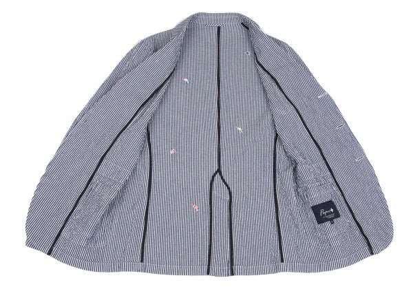 Papas Flag Embroidered Seersucker Stripe Jacket Blue Size S