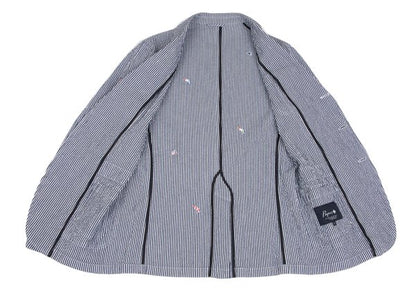 Papas Flag Embroidered Seersucker Stripe Jacket Blue Size S
