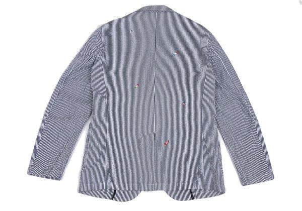 Papas Flag Embroidered Seersucker Stripe Jacket Blue Size S