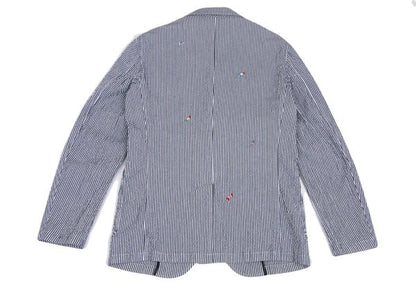 Papas Flag Embroidered Seersucker Stripe Jacket Blue Size S