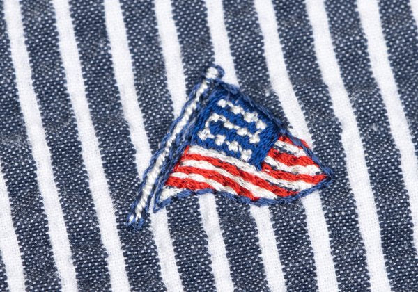 Papas Flag Embroidered Seersucker Stripe Jacket Blue Size S