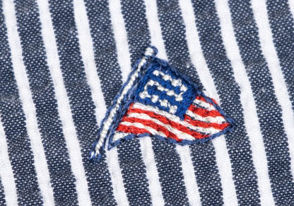 Papas Flag Embroidered Seersucker Stripe Jacket Blue Size S