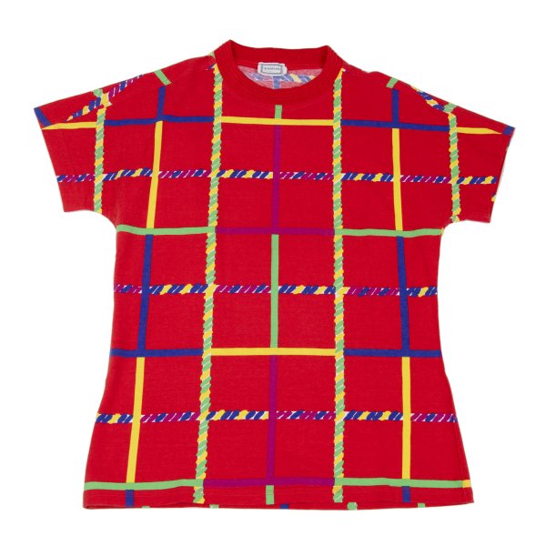 GIANNI VERSACE Colorful Lattice Print T-Shirt Red Size M