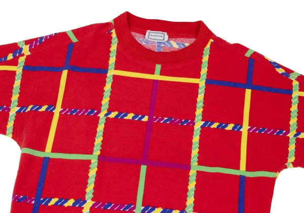 GIANNI VERSACE Colorful Lattice Print T-Shirt Red Size M