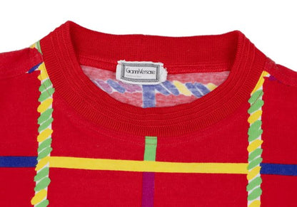 GIANNI VERSACE Colorful Lattice Print T-Shirt Red Size M