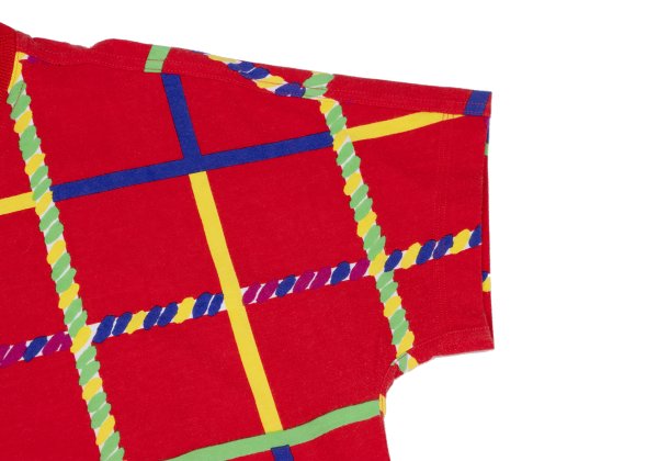 GIANNI VERSACE Colorful Lattice Print T-Shirt Red Size M