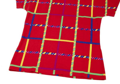 GIANNI VERSACE Colorful Lattice Print T-Shirt Red Size M