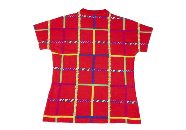 GIANNI VERSACE Colorful Lattice Print T-Shirt Red Size M