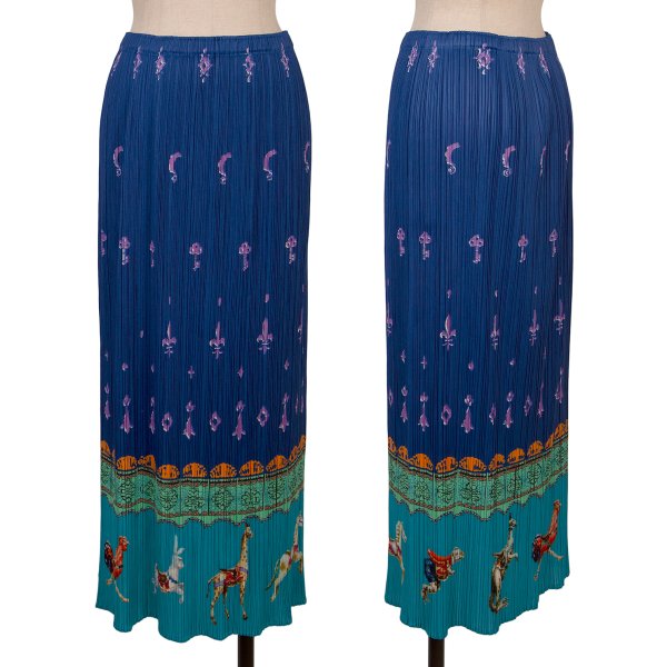 PLEATS PLEASE Fairytale Print Pleated Midi Skirt Blue Size 4