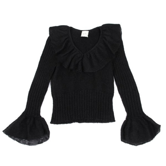 Sybilla Mohair Blend Frill Knit Sweater Black Size M