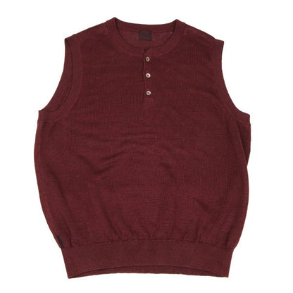 Papas Bordeaux Linen Henley Knit Vest Size 50L