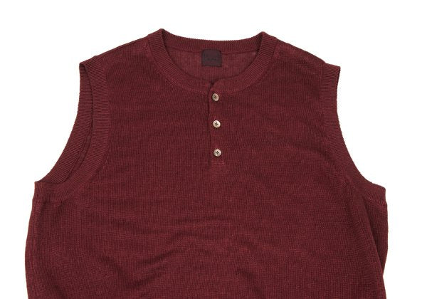 Papas Bordeaux Linen Henley Knit Vest Size 50L