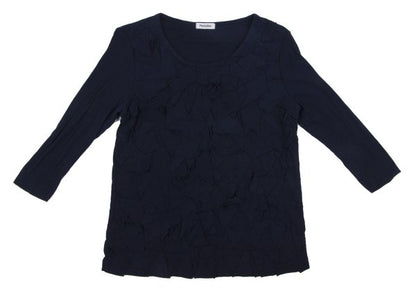 Plantation Front Patch 3/4 Sleeve Cotton Top Navy Size M
