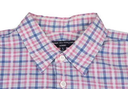 COMME des GARCONS HOMME Cotton Check Short Pink Multi Shirt Size L
