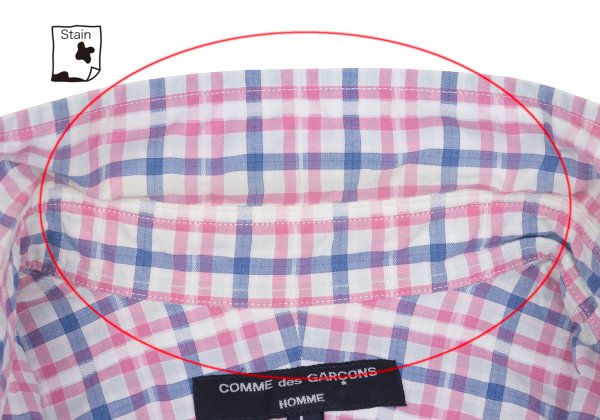COMME des GARCONS HOMME Cotton Check Short Pink Multi Shirt Size L