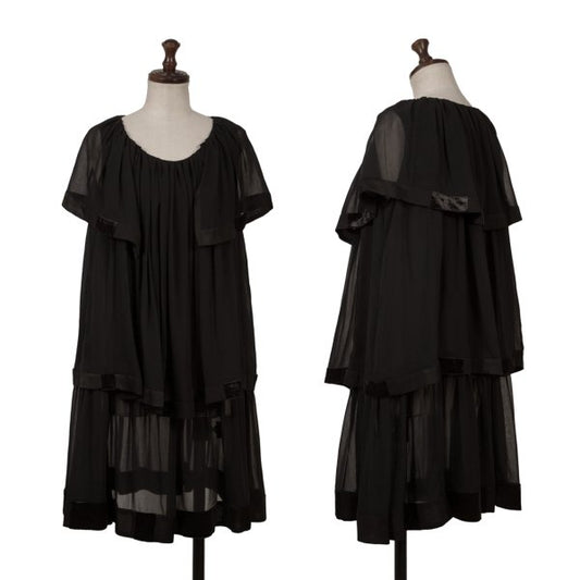 sunao kuwahara Velour Sheer Tiered Blouse Black Size M