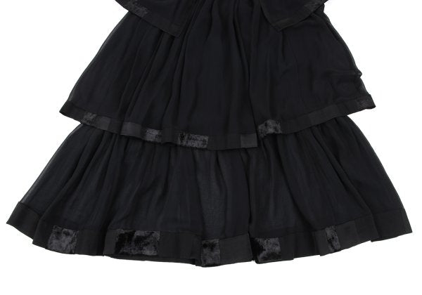 sunao kuwahara Velour Sheer Tiered Blouse Black Size M