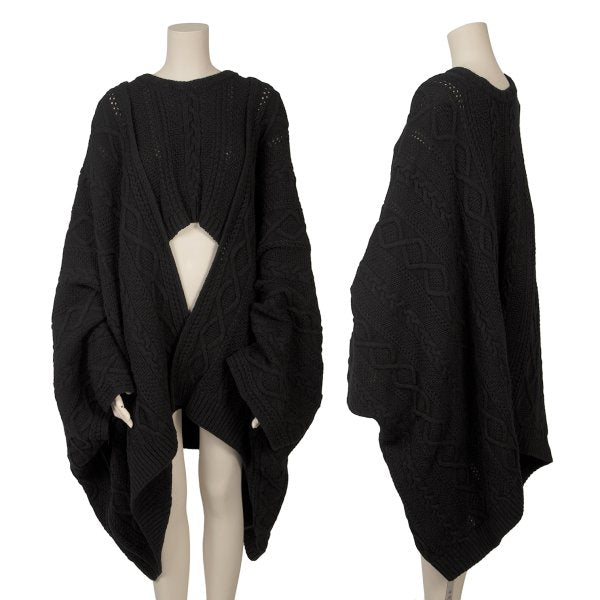 RISMAT by Y's 20AW Wool Cable Knit Poncho Black Size 2