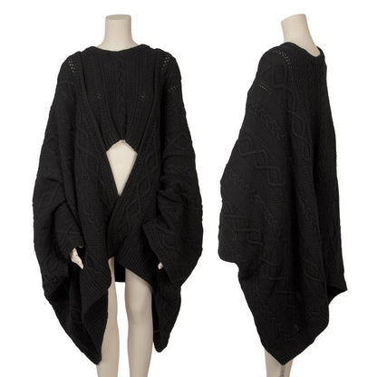 RISMAT by Y's 20AW Wool Cable Knit Poncho Black Size 2