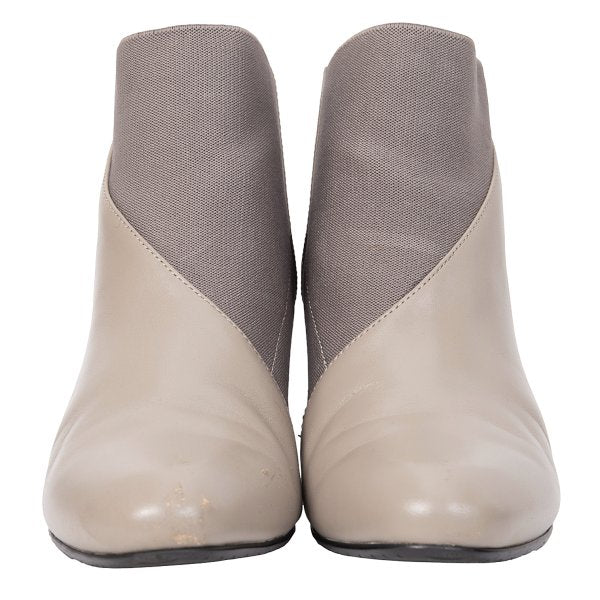 UN Wrap Bootie Mid x ISSEY MIYAKE Beige Leather Wrap Heel Boots Size 38 (24.5cm)