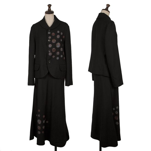 Yohji Yamamoto NOIR Dot Check Wool Flare Skirt Black Size 1